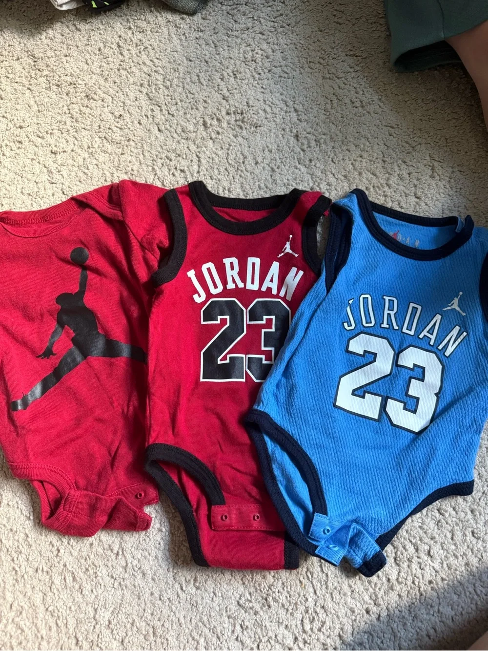 Jordan Infant Bodysuit bundle Set in Red, Blue & Black- size 6 months